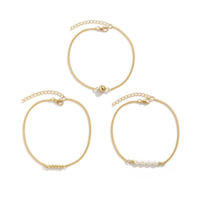 Conjunto de tobilleras con perlas de imitación y cuentas bohemias