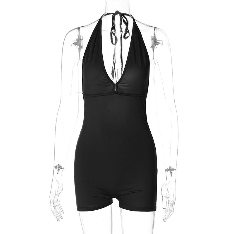 Mono sexy de cuello halter de color sólido a la moda para mujer