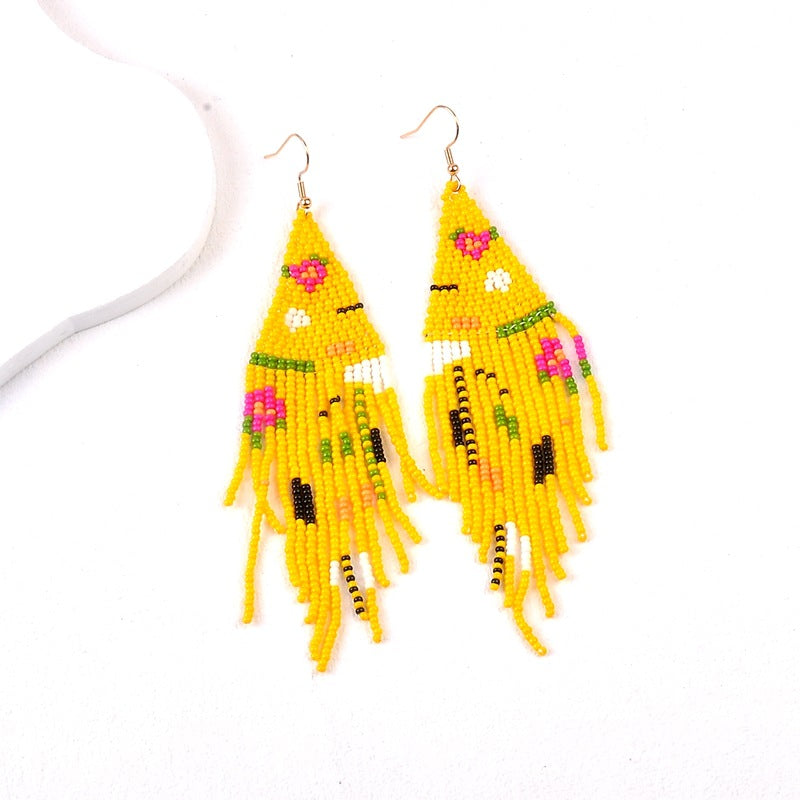 Boucles d'oreilles bohèmes à pampilles et perles de riz pour femmes