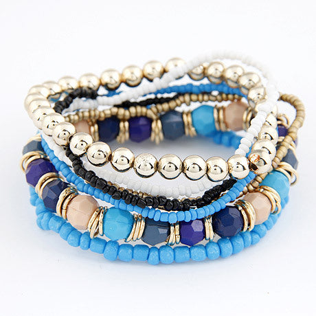 Conjunto de pulseras multicapa con cuentas multicolores bohemias
