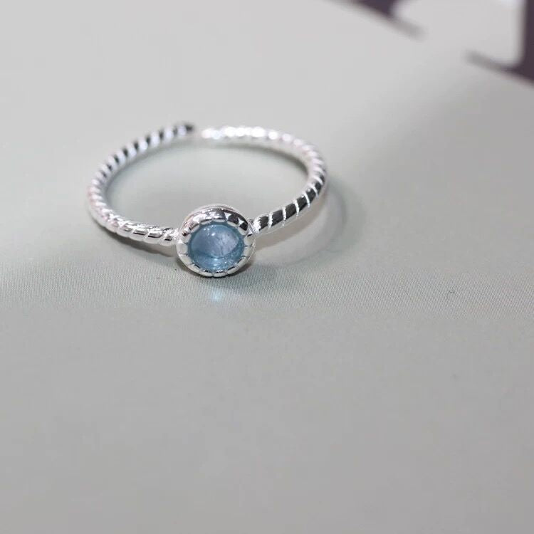 Anillo abierto de plata de ley S925 con aguamarina natural de moda