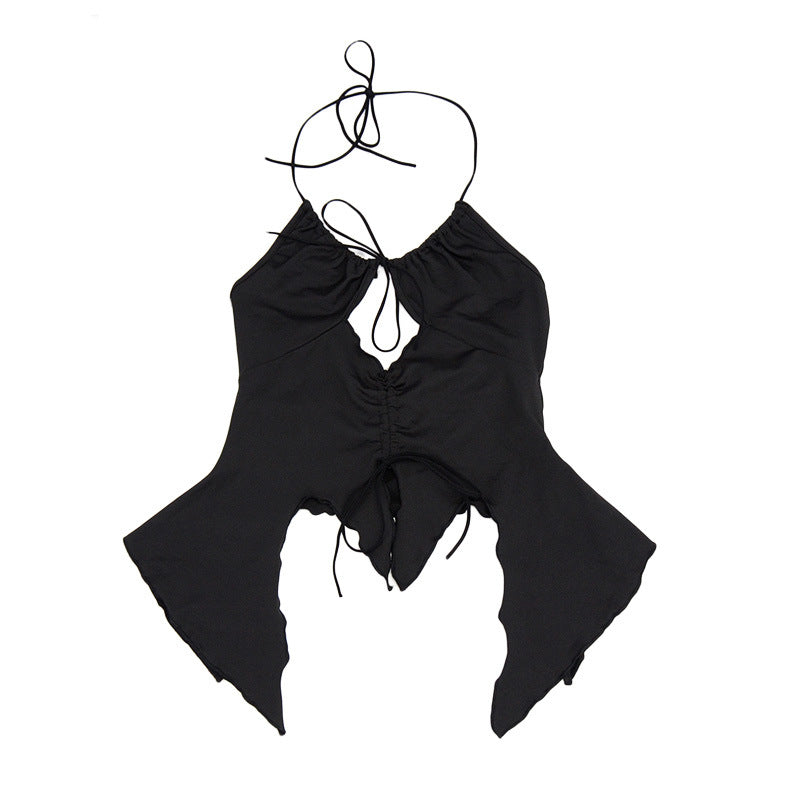 Summer Women Solid Color Slim-Fit Ruffled Camisole