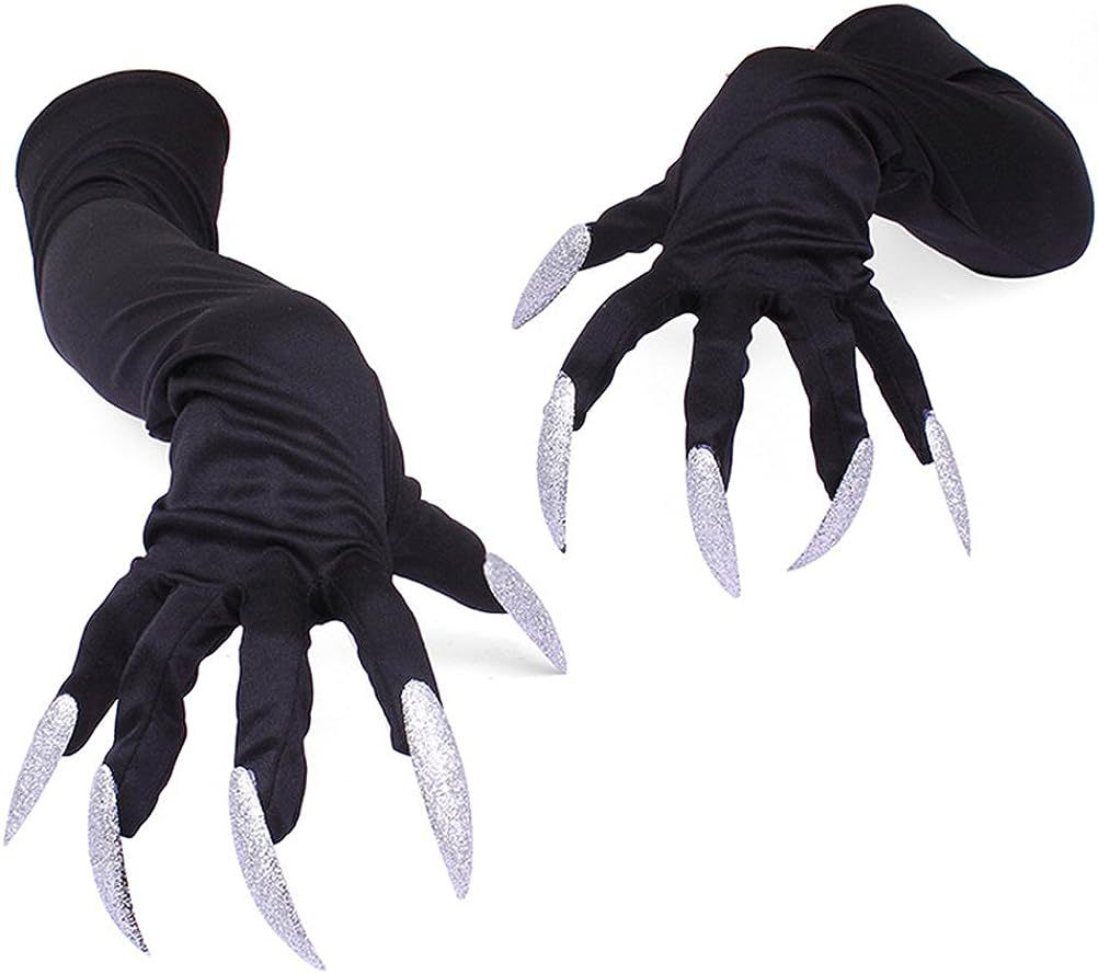 Accessoires de performance pour fête d'Halloween : ongles longs, gants fantômes