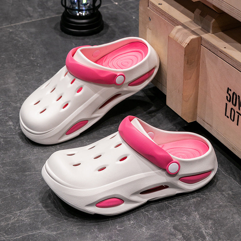 Pantuflas casuales de suela gruesa con bloques de color a la moda para mujer