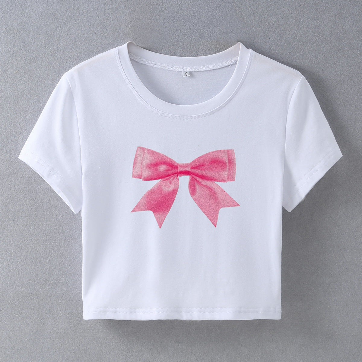 Camiseta corta con lazo de moda urbana para mujer, jersey de manga corta