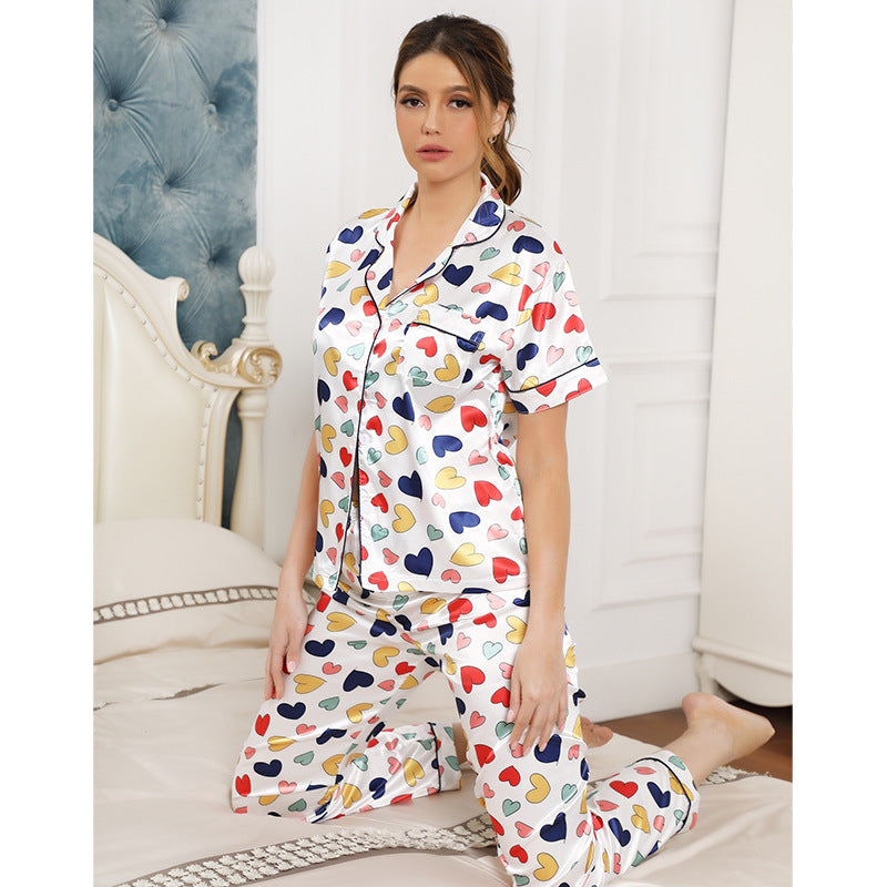 Ensemble de pyjama décontracté à imprimé cœur multicolore pour femme