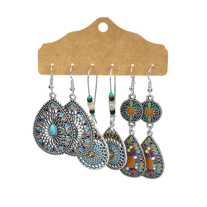 Conjunto de pendientes con borlas creativas retro de estilo étnico bohemio