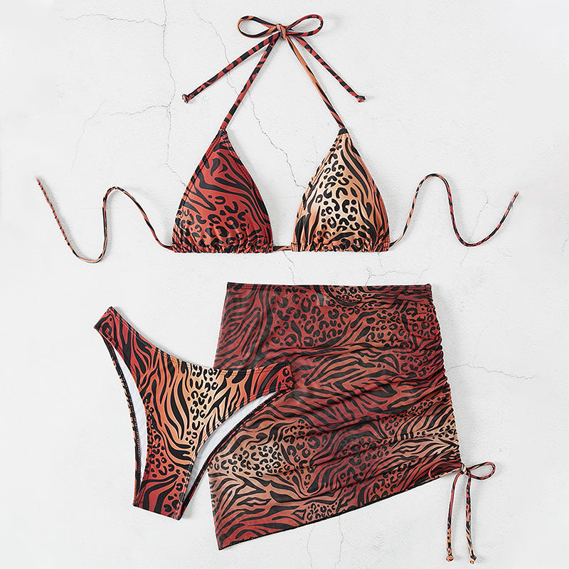 Women Sexy Snakeskin Print Bikini Three-Piece Set