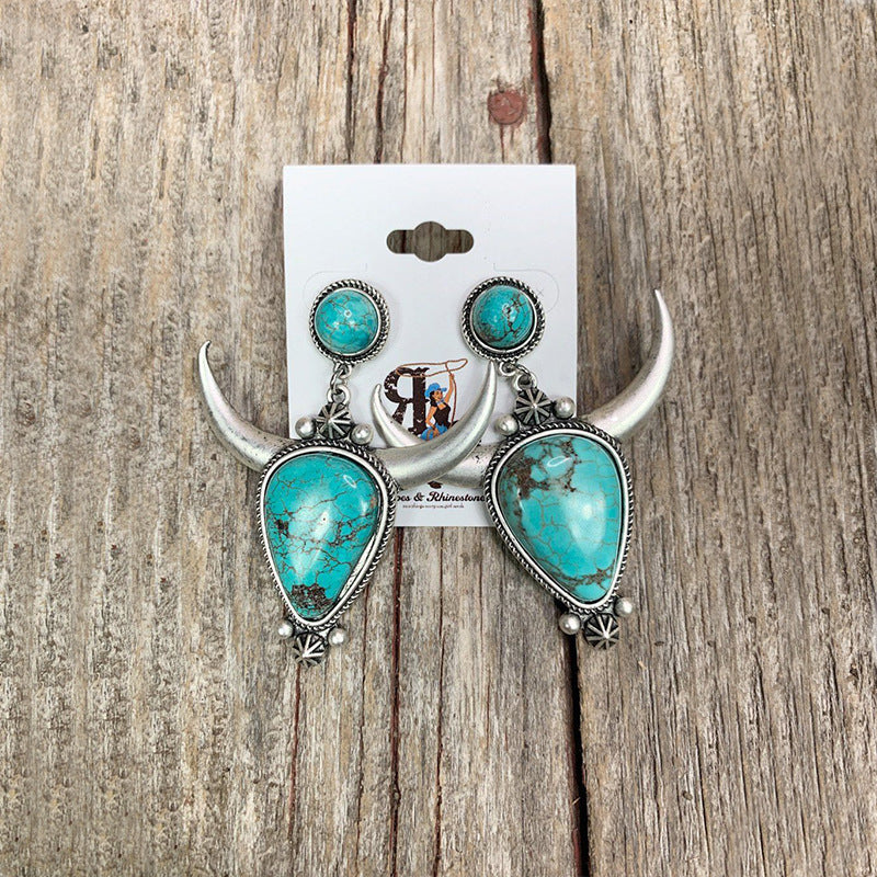 Boucles d'oreilles bohèmes vintage en forme de goutte d'eau pour femme, turquoise verte