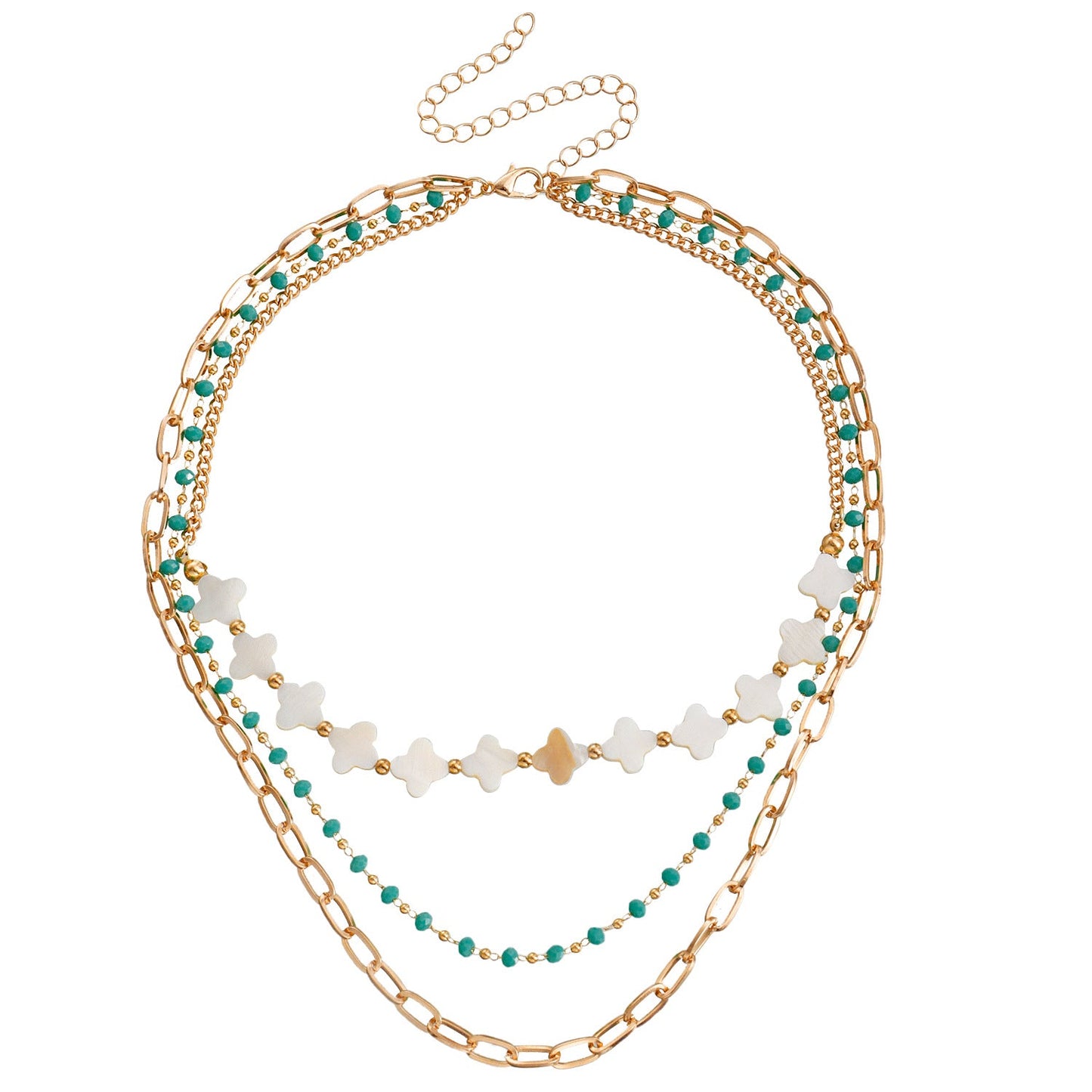 Collar bohemio de minicuentas acrílicas con trébol de cuatro hojas