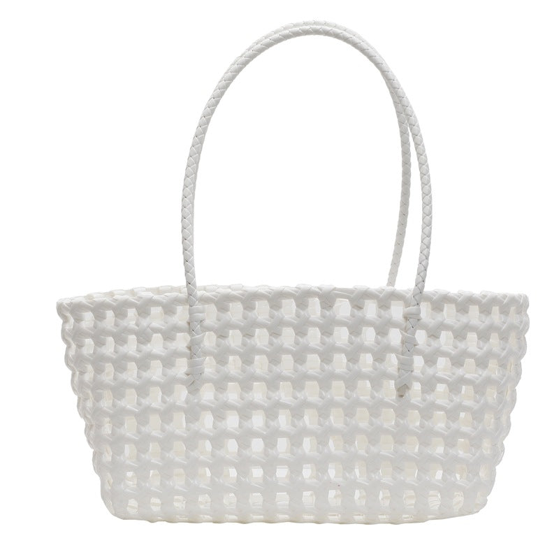 Bolso de mano informal de cesta de verduras tejida en color liso para mujer