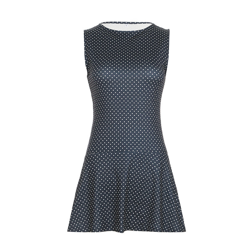 Women Fashion Sexy Dot Print Round Neck Dress