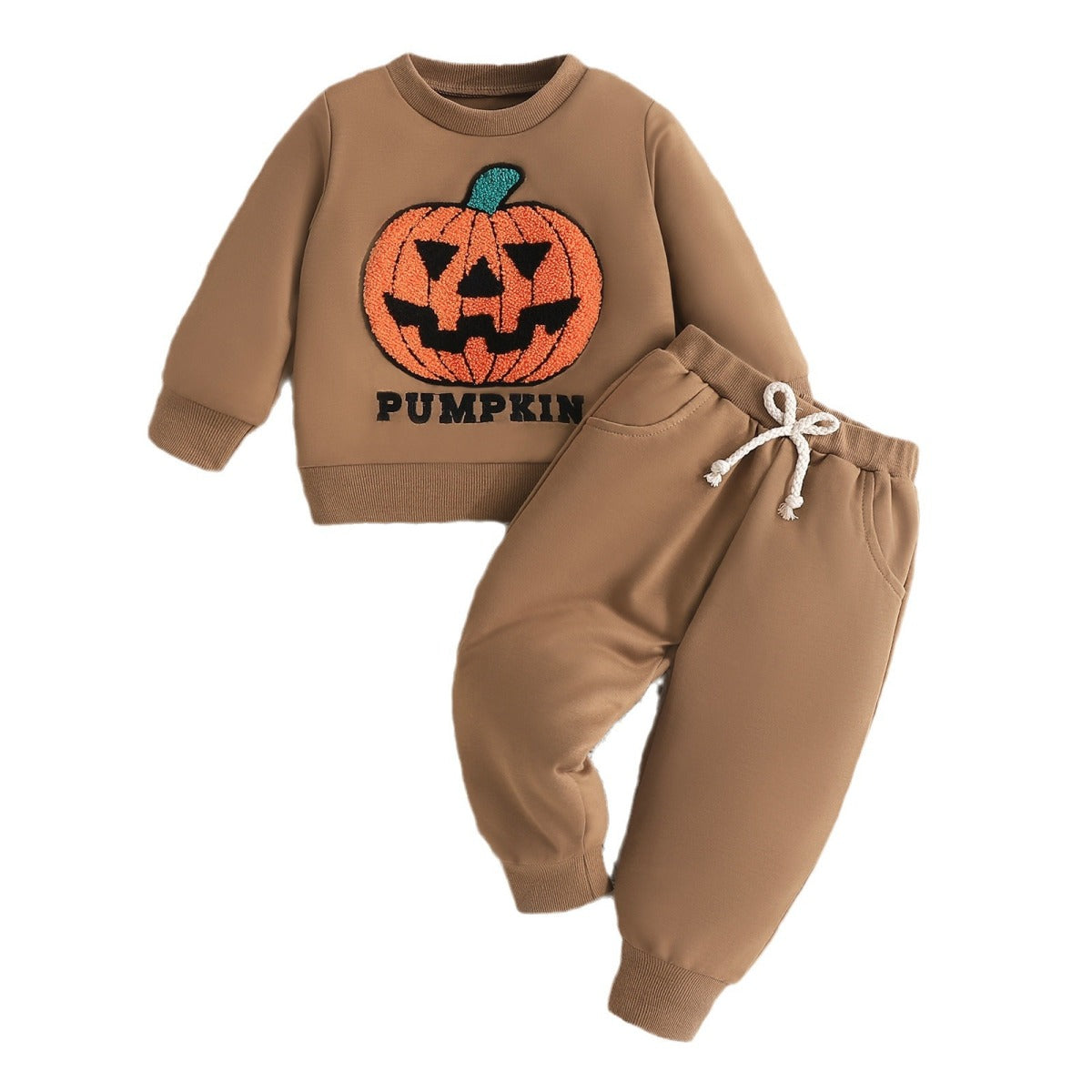 Kids Toddler Boys Halloween Pumpkin Embroidered Tracksuit