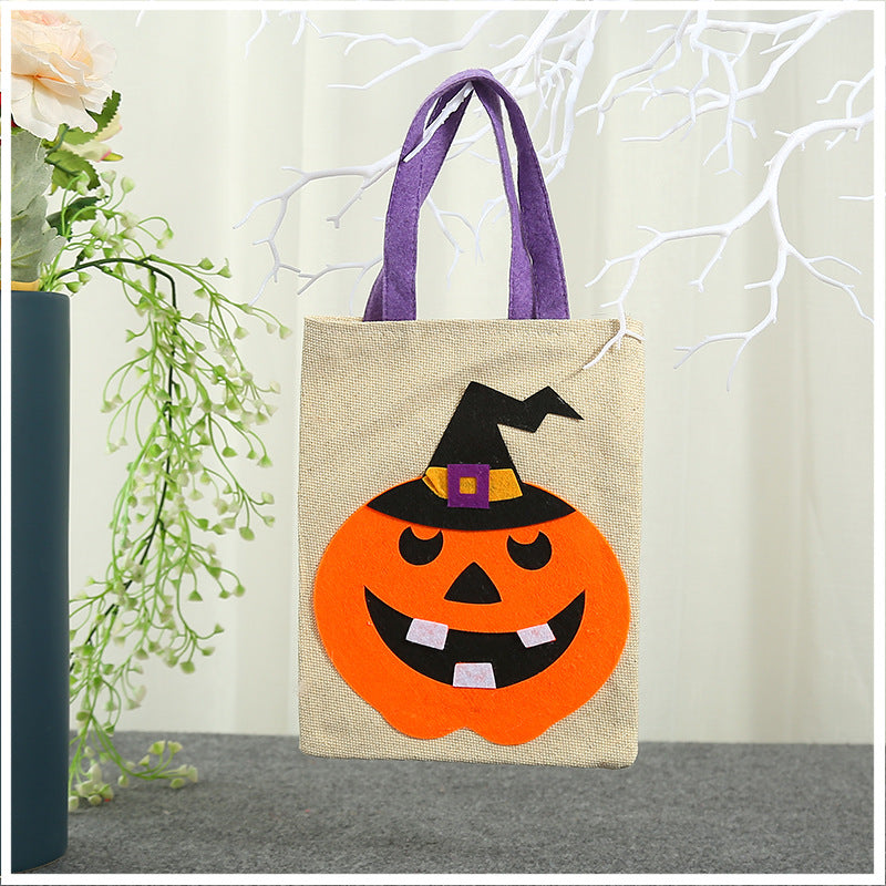 Bolso de mano de arpillera de Halloween para mujer, material de lino