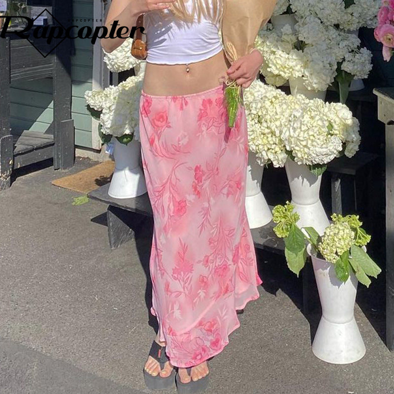 Falda sexy de gasa con estampado floral para mujer
