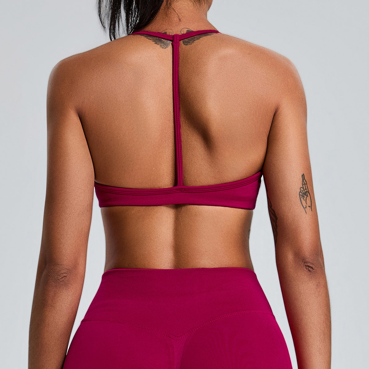 Soutien-gorge de yoga dos nu sans coutures de couleur unie pour femme