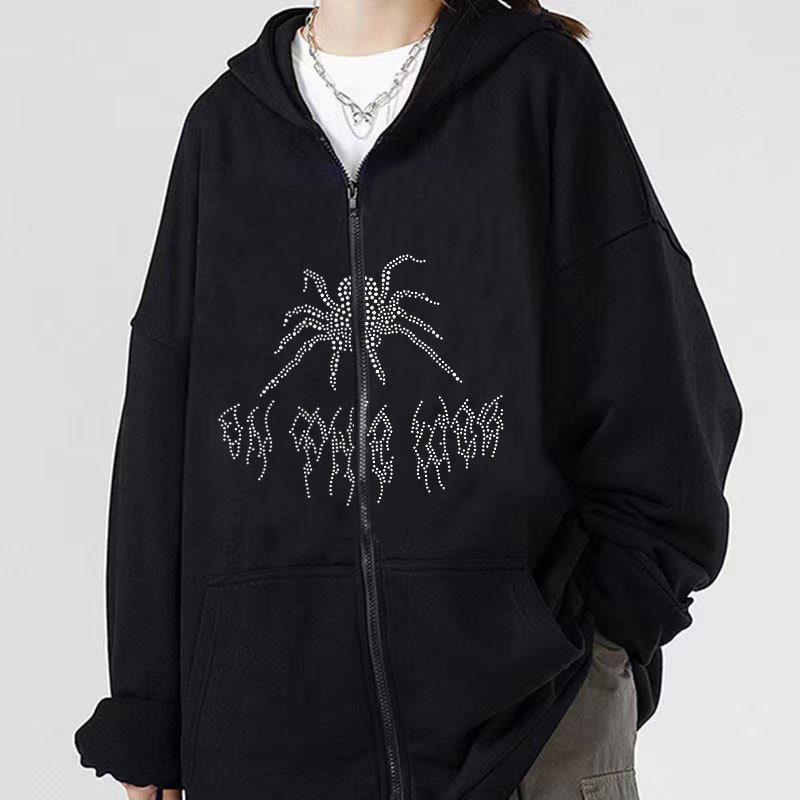 Sudadera con cremallera y diseño de calavera gótica para mujer de Halloween
