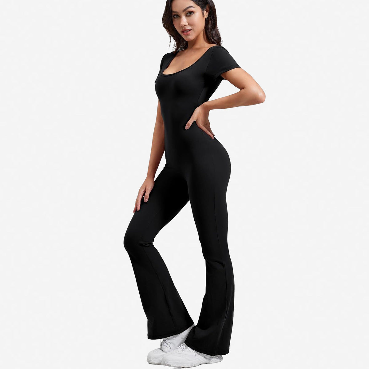 Women Casual Solid Color Square Neck Backless Jumpsuits - Yoga and Sports