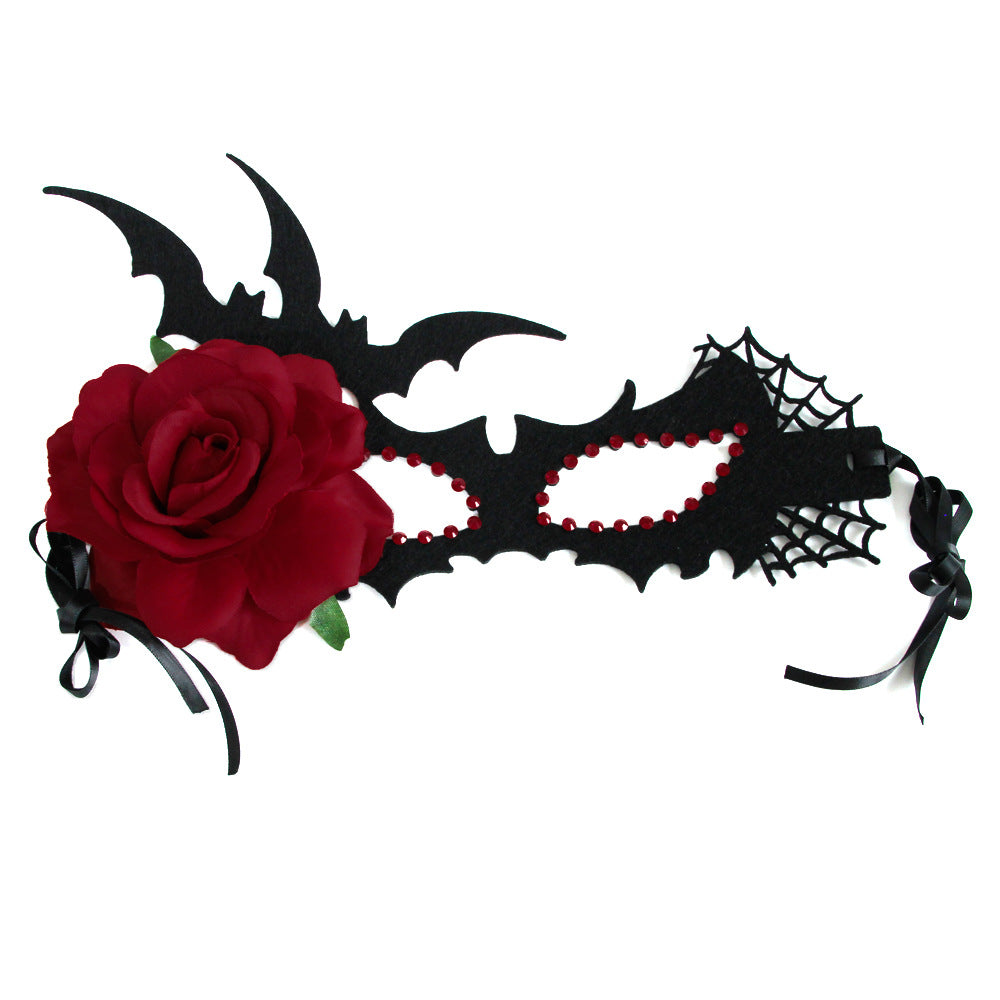 Máscara de murciélago y rosa de fieltro gótico para Halloween con estilo terrorífico