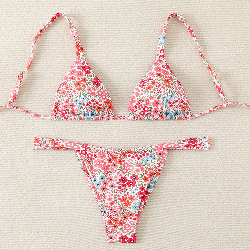 Maillot de bain bikini sexy à lacets et imprimé floral pour femme