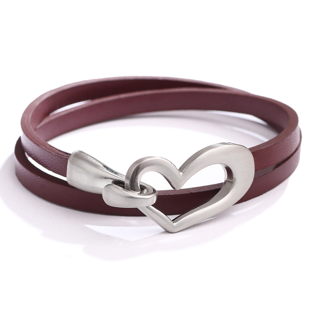 Women Fashion Solid Color Love Buckle Double Layer Alloy Bracelet