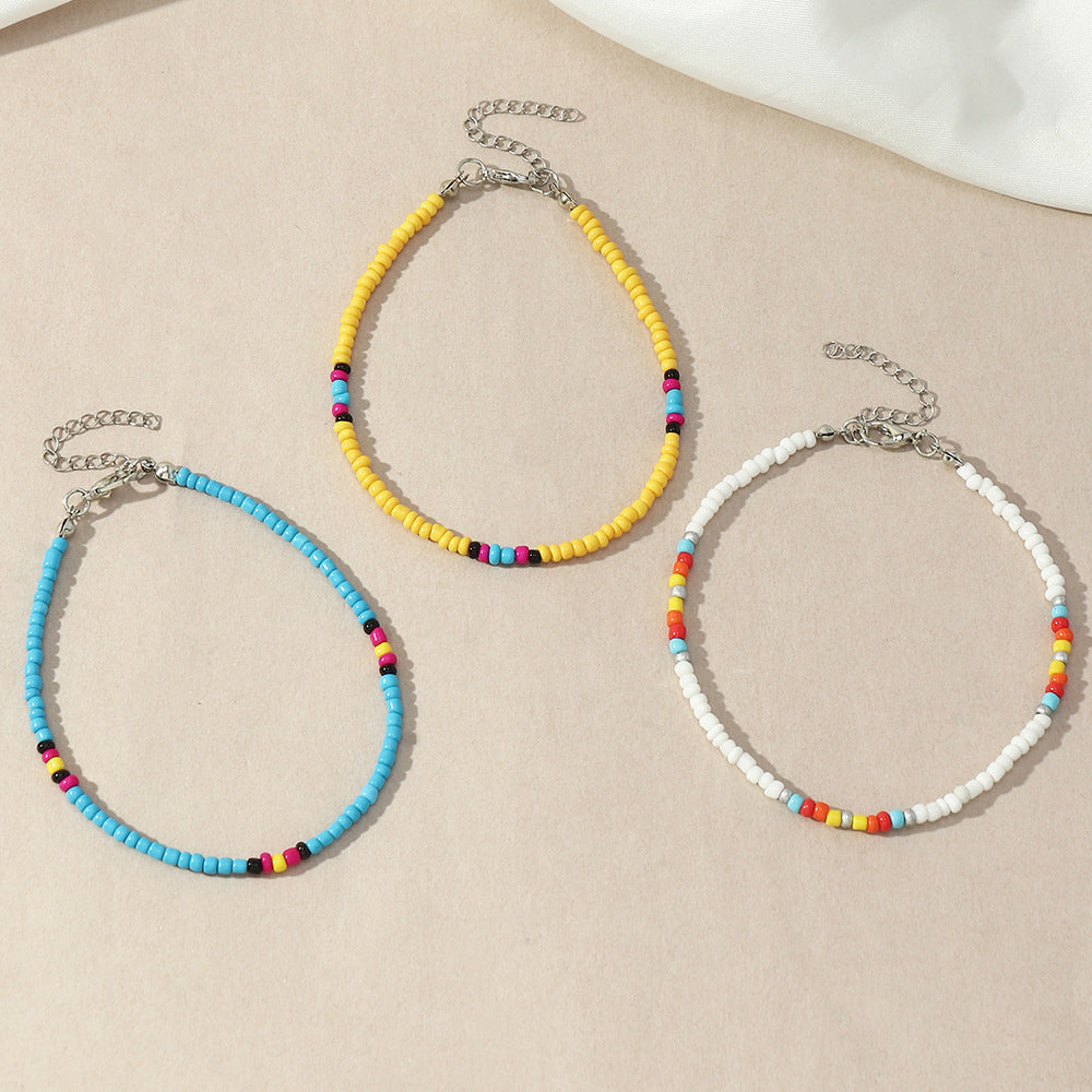 Conjunto de tobilleras con mini cuentas multicolores bohemias