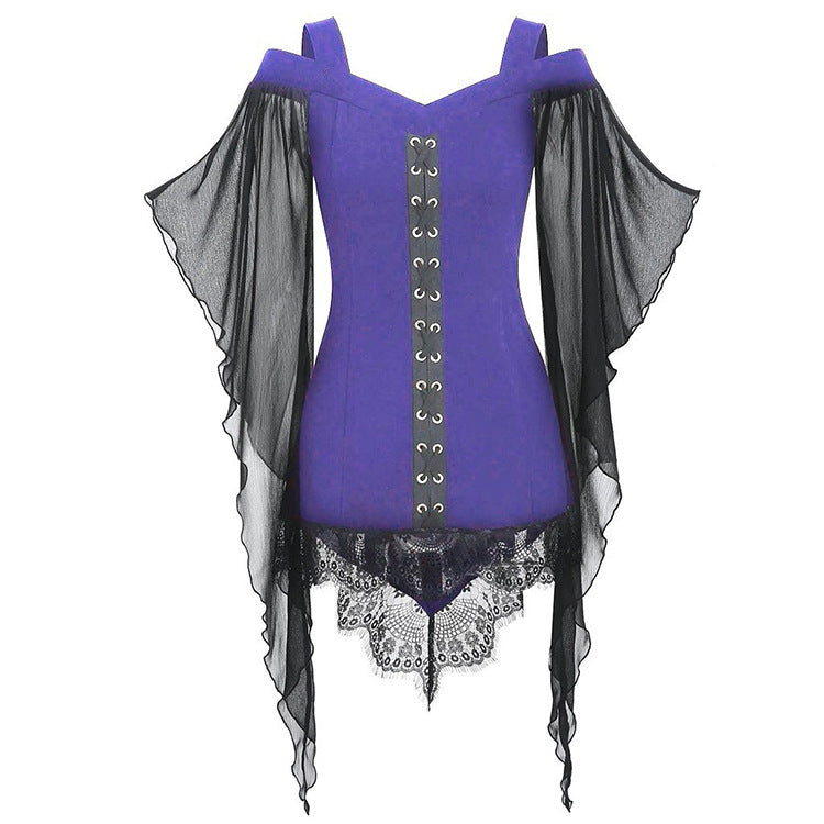 Robe gothique à manches trapèze en mousseline unie pour femme