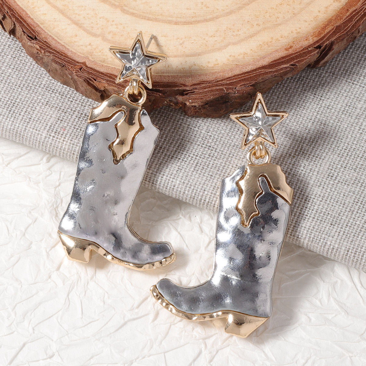 Women Fashion Retro Western Five-Star Alloy War Boots Earrings