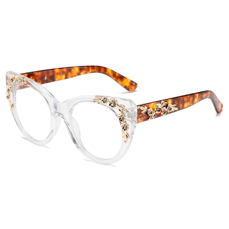 Montura de cristal de carey con diamantes de imitación y flores pequeñas para mujer