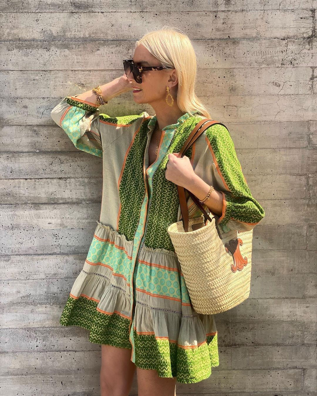 Vestido vintage bohemio de algodón y lino con estampado geométrico para mujer, manga larga