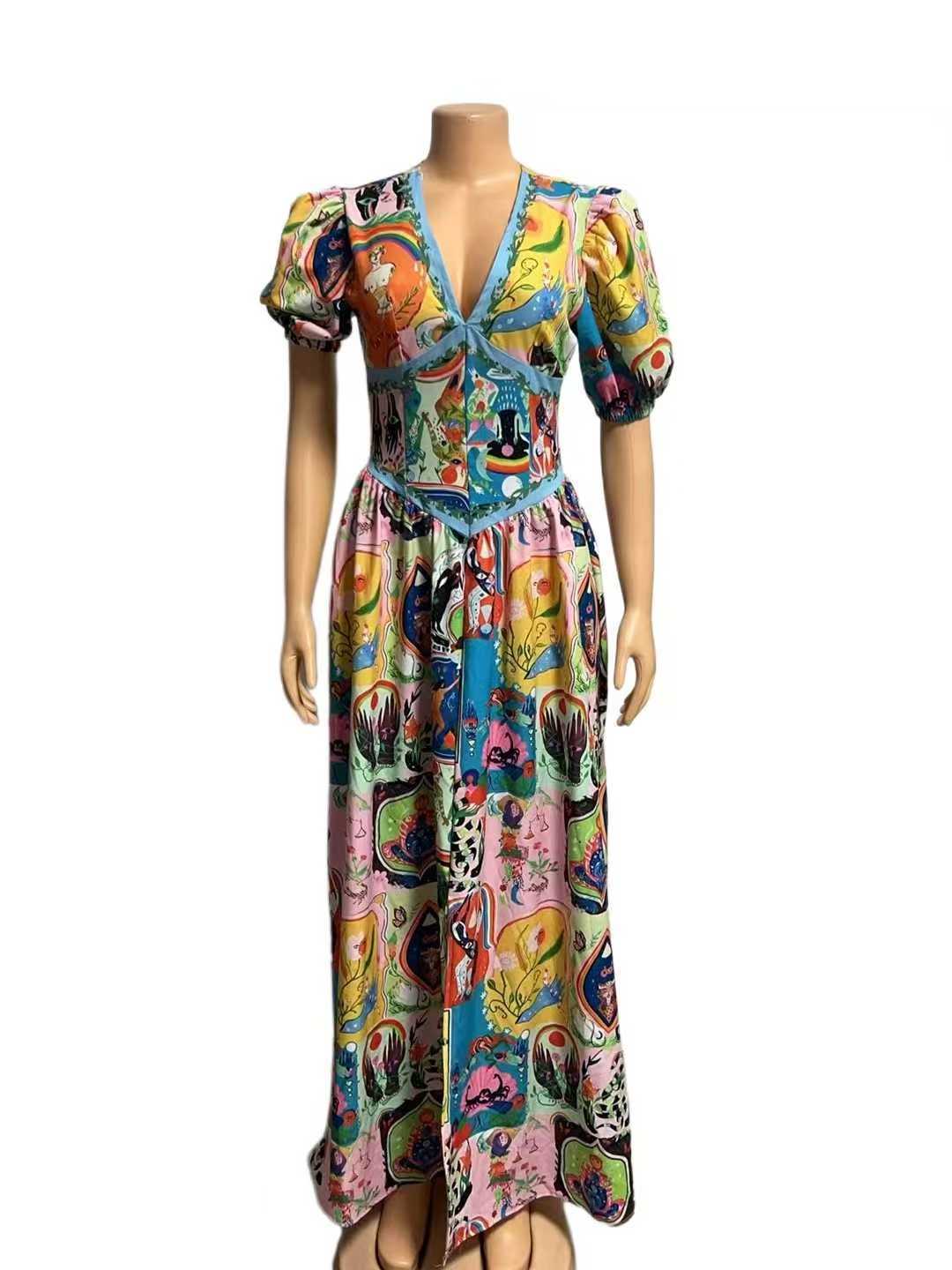 Robe imprimée décontractée à col en V pour femme