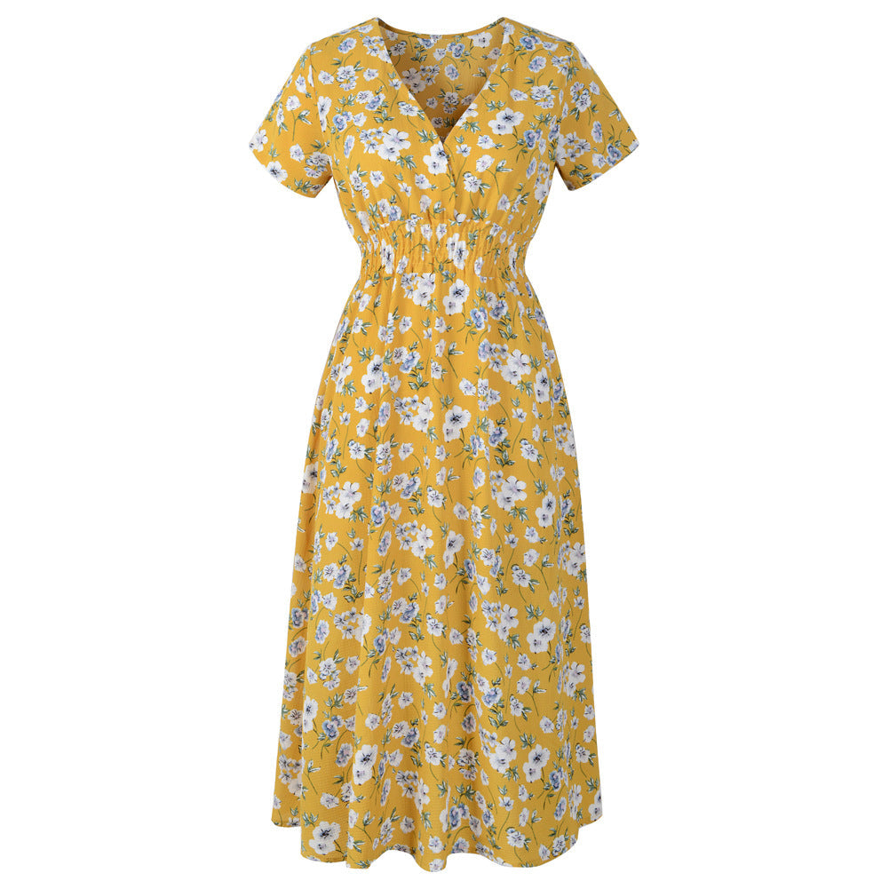 Women Fashion Casual Chiffon Floral Printed Dress