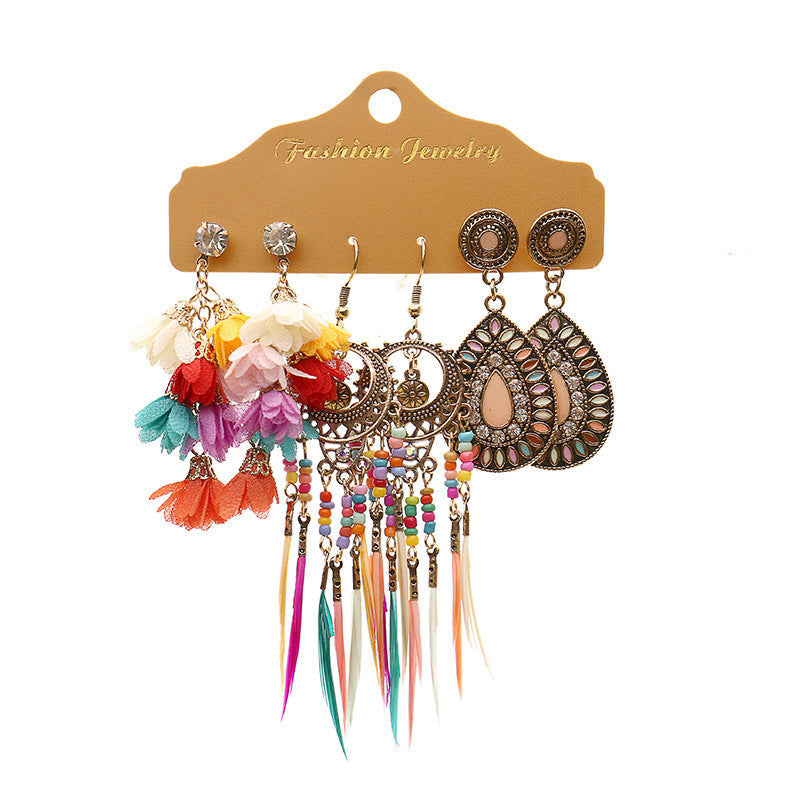 Conjunto de pendientes con borlas creativas retro de estilo étnico bohemio
