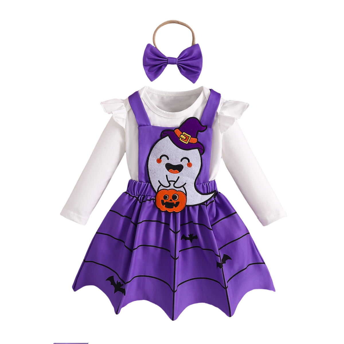 Conjunto de mameluco y vestido de manga larga para niñas pequeñas
