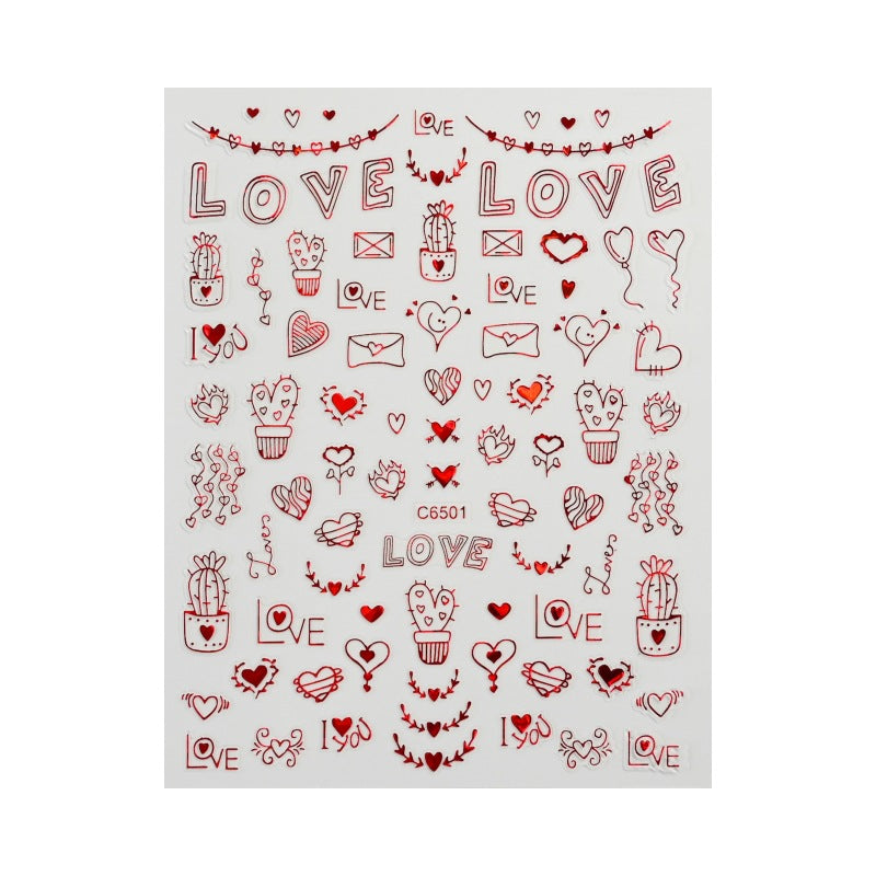 Autocollants pour ongles Love Laser Red pour la Saint-Valentin