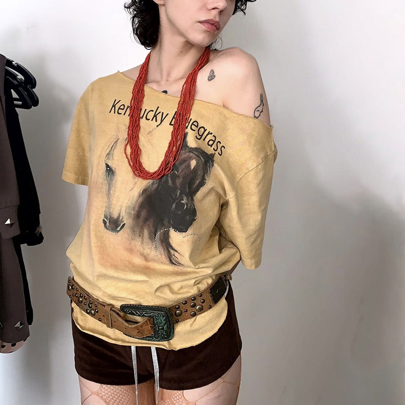 Camiseta de algodón con estampado de letras de moda urbana de verano para mujer