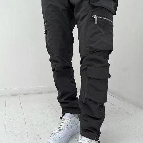 Men Fashion Casual Solid Color Multi-Pocket Slim Fit Pants