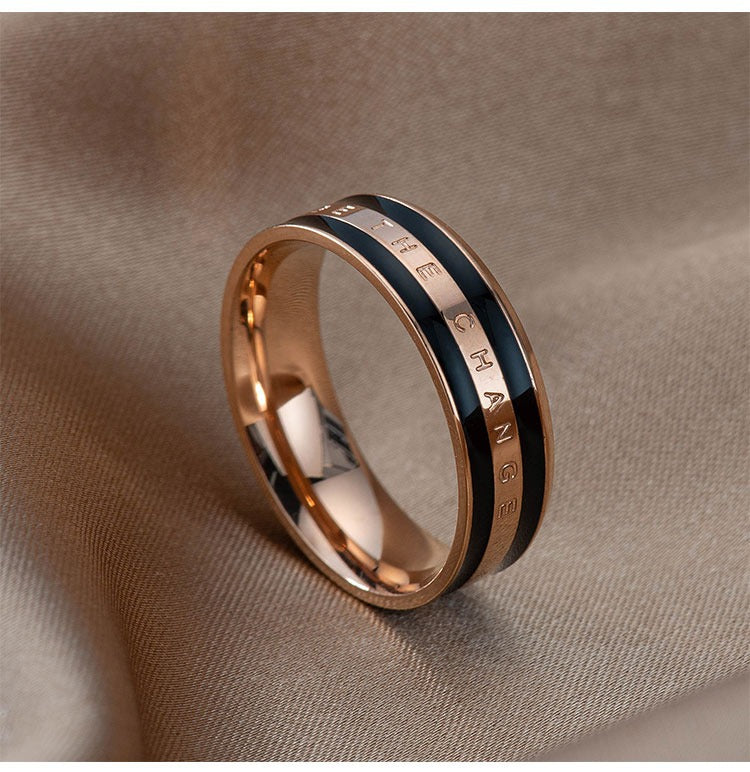 Women Fashion Simple 18k Rose Gold Oil Titanium Steel Ring