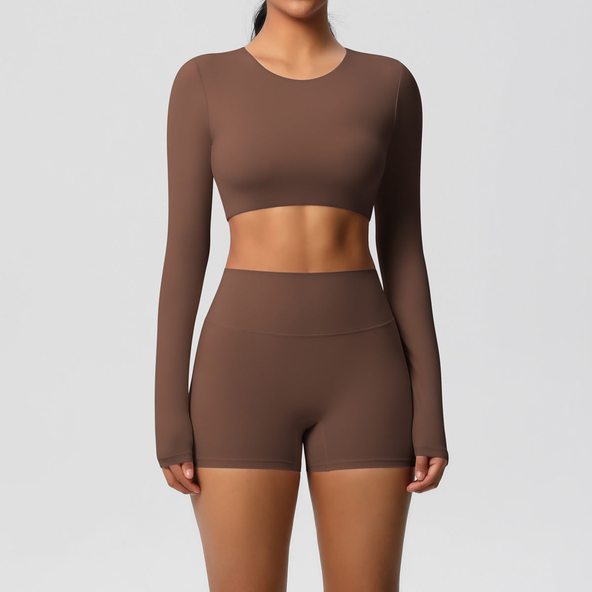 Ensemble deux pièces de sport de couleur unie pour femmes, style yoga
