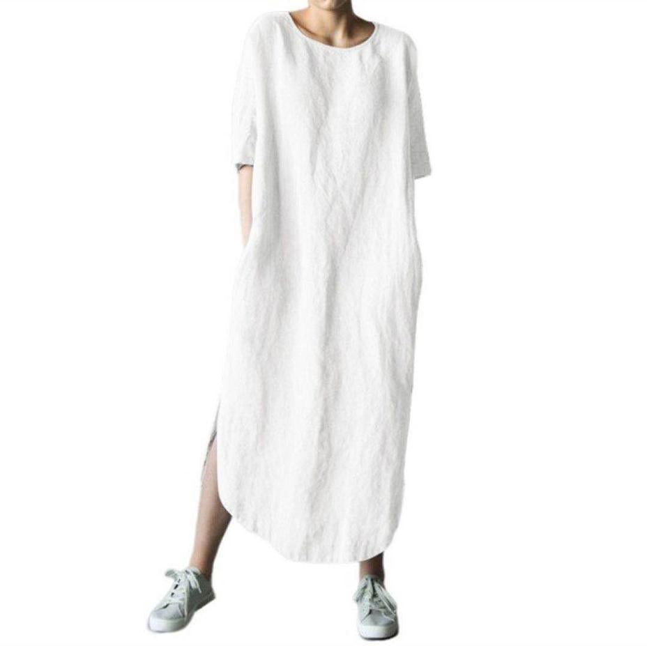Vestido largo informal de cuello redondo y media manga para mujer