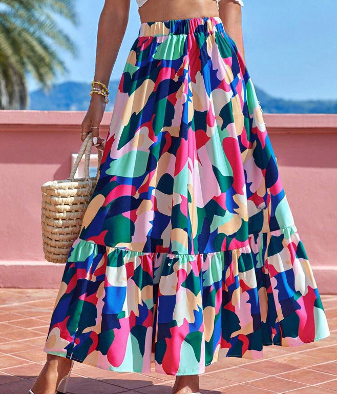 Women Fashion Casual Printed Skirt with Abstract Pattern