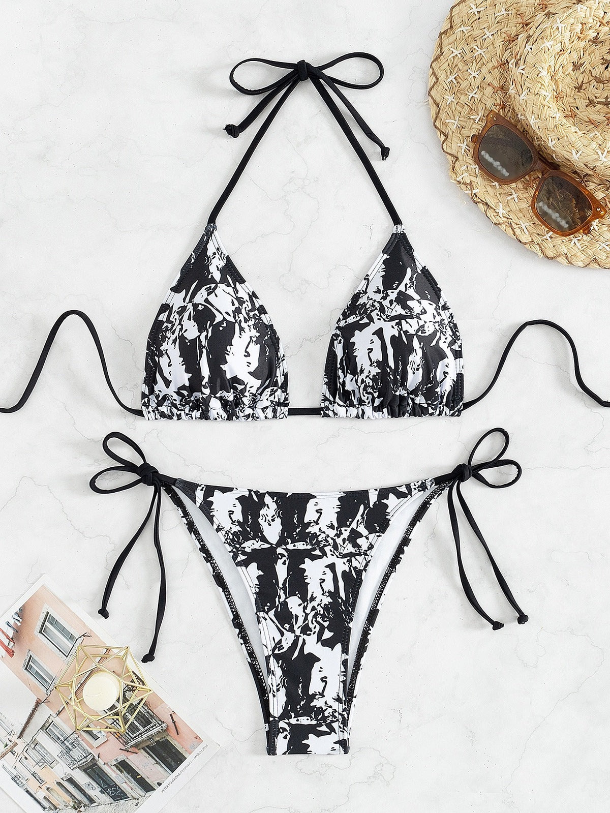 Bikini dos nu sexy à blocs de couleurs pour femmes