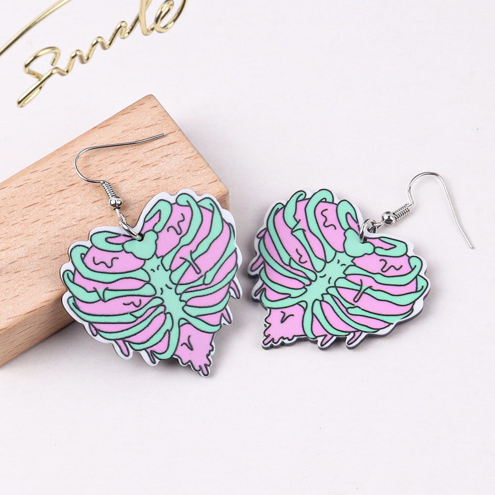 Pendientes de calavera exagerada y divertida de Halloween para mujer