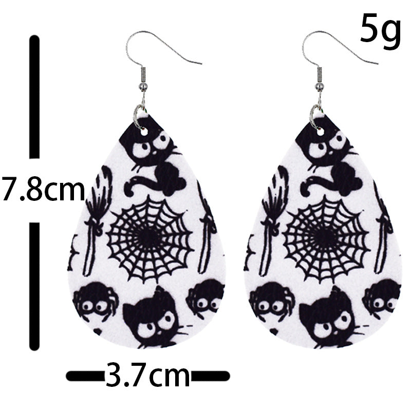 Halloween Women Fashion Leather Pumpkin Skull Earrings