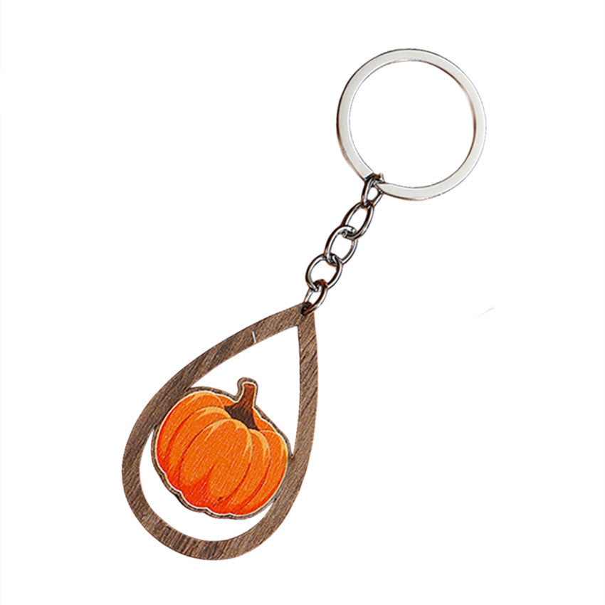 Halloween Women Cartoon Ghost Bat Pumpkin Wooden Keychain
