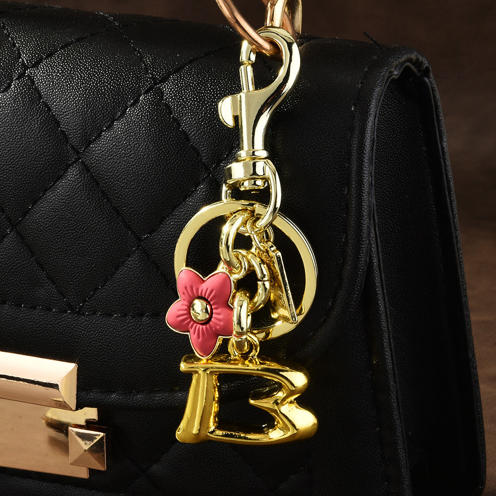 Women Fashion Cute Floral Letter Pendant Keychain