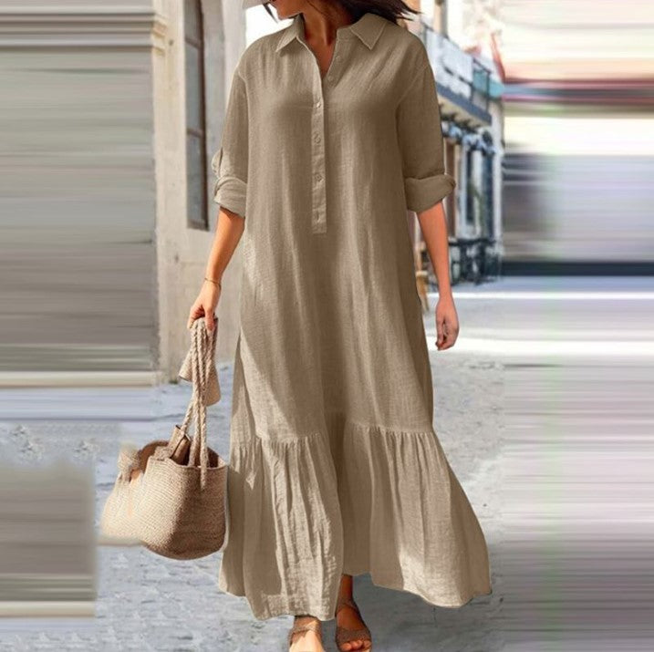 Robe longue décontractée en coton et lin pour femme, grande taille