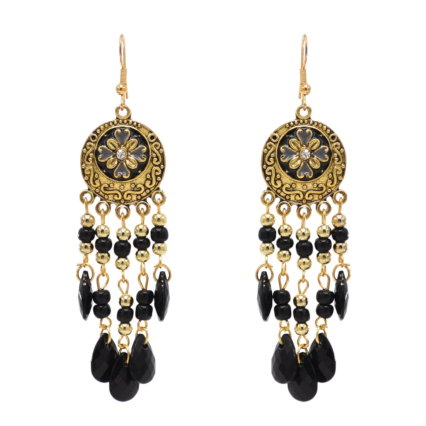 Pendientes con borlas y cuentas multicolores de flores bohemias