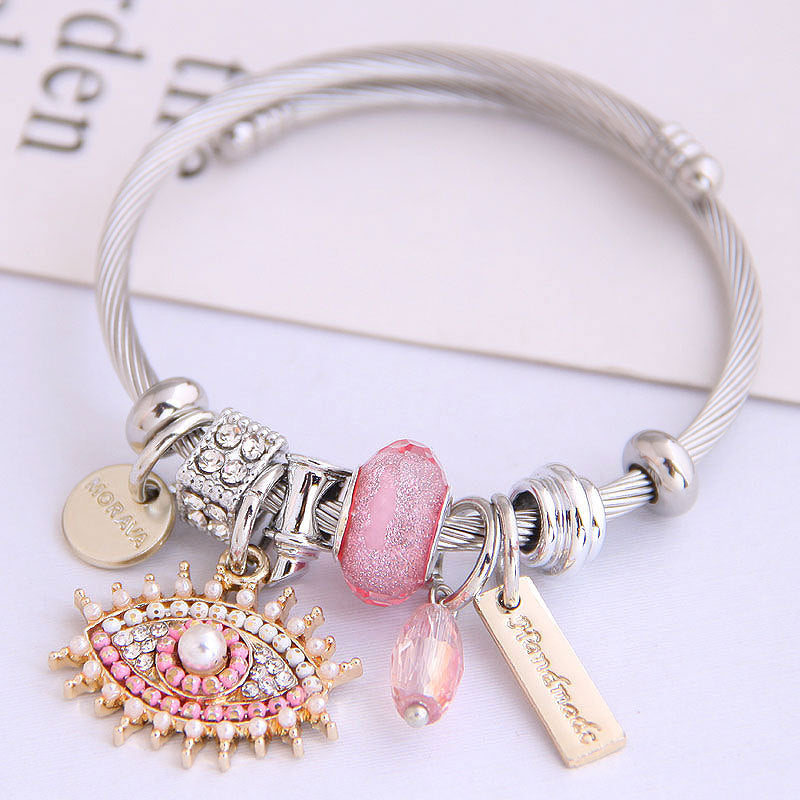 Pulsera de acero inoxidable con diseño vintage de mal de ojo para mujer