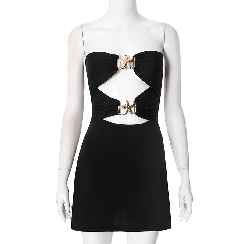 Vestido tubo sexy con hebilla de estrella de mar de metal para mujer